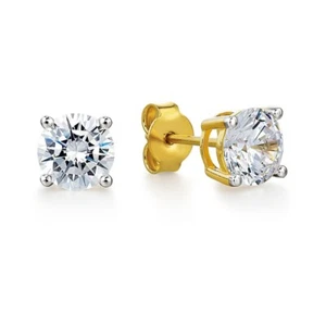 14K Yellow Gold 3 ct. Simulated Diamonds Earrings t.w. Solitaire Stud Earrings - Picture 1 of 1