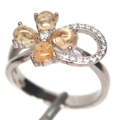 Anillo de plata de ley 925 con turmalina y circonitas cúbicas naranja-amarillo Foto 1 de 4