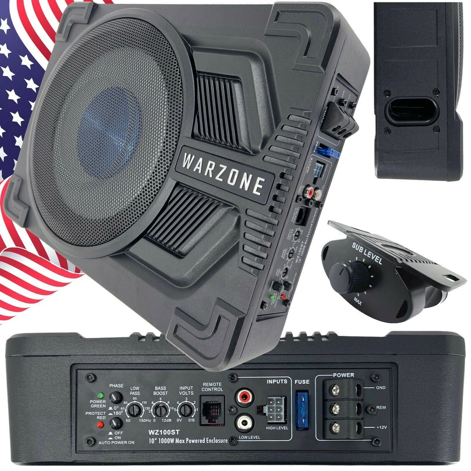Gravity Warzone 10" 1000W Compact Under Seat SLIM Powered Subwoofer Enclosure