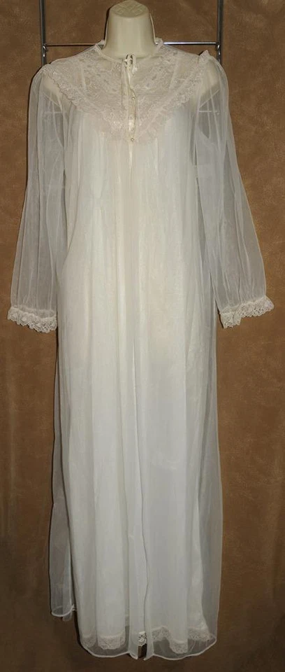 SEARS ~ 复古 - 2 件雪纺透明网眼花边睡衣和长袍套装 尺寸 S / M 全新 — 第 1/1 张图片