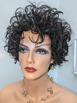 Short Trendy Synthetic Cringle Wavy Color 1B Off Black With Bangs Wig - Image 1 of 4