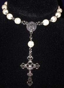 * St Benedict White Turquoise Rosary Bracelet * - Picture 1 of 2