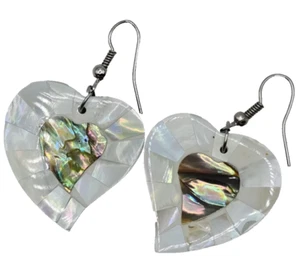Abalone Shell Heart Shaped Balck Back Dangle Hook Earrings Costume Jewlery - Picture 1 of 6