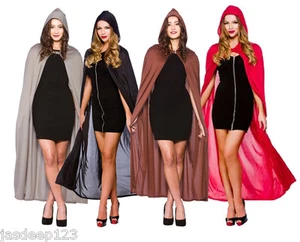 Adult Unisex Hooded Cape 52" Halloween Fancy Dress Outfit Costume 4 Colours - Picture 1 of 5