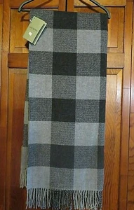 Lanerossi Throw Blanket Italy Wool Cotton Gray Black Buffalo Plaid Fringe 51X67 - Picture 1 of 4