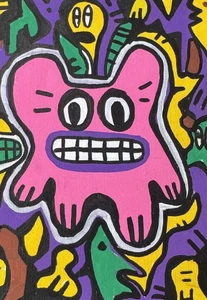 HASWORLD ORIGINAL RAW ABSTRACT EXPRESSIONISM POP STREET ART CONTEMPORARY PINK - Picture 1 of 5