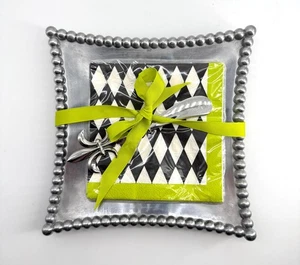 Mudpie Harlequin Napkin Tray Spreader Set Polished Aluminum - Picture 1 of 6