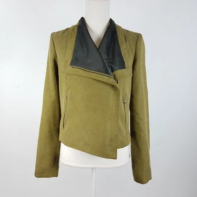 Rachel Rachel Roy Blazer Green Asymmetrical Zip Up Moto Style Lined Size 4 - Image 1 of 4