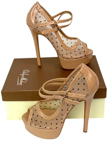 Only Maker Platform Heels Women's UK Size 4 Beige Polka Dot Dual Ankle Buckle - Picture 1 of 11
