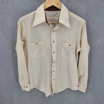 Vintage Van Heusen Shirt Mens 15.5 Beige Vanknit 70s Button Up Long Sleeve - Image 1 of 4