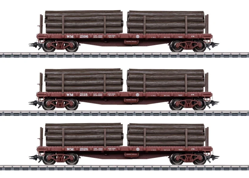 TRIX HO US 40' Flat Car Set 3 CARS Western Maryland  PN 24922 - Image 1 of 1