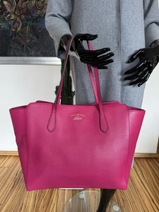 Gucci Swing Tote Large Leder Bag Umhängetasche Handtasche Fuchsia - Bild 1 von 23