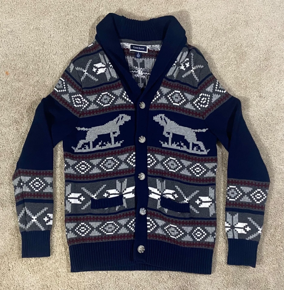 Suéter cárdigan pequeño Club Room para hombre Fair Isle estampados para perros Foto 1 de 4
