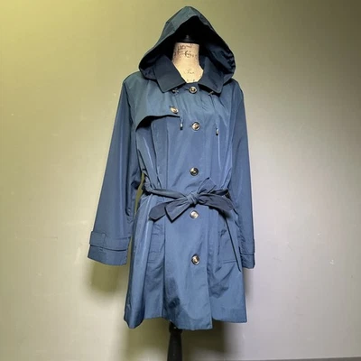 London Fog Women's Removable Hood Trench Rain Coat Dark Teal Green, Size XXL EUC - Image 1 of 4