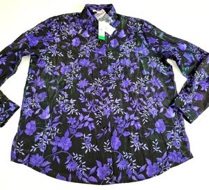 New Y2K Notations Women's Button Up Blouse Size L Purple Black Floral Iridescent - Picture 1 of 15
