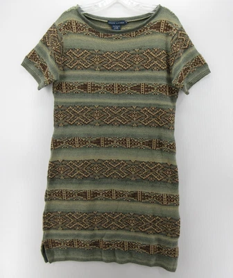 VINTAGE Ralph Lauren Dress Women Medium Green Linen Silk Roll Neck Southwest NEW - Image 1 of 4