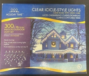 Christmas Clear Icicle Curtain Lights Holiday Time 300 Count Green Wire 17.3 Ft - Picture 1 of 3
