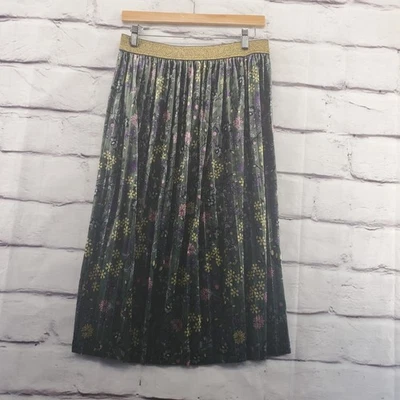 MOD CLOTH Midi Length Skirt Womens Large Pleated Crushed Velvet Floral Pull On - Image 1 of 4