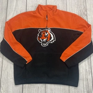 NFL Reebok Cincinnati Bengals Pullover Mens L 1/4 Zip Fleece Black Orange Logo - Picture 1 of 7