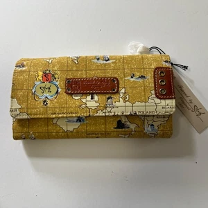 Cartera clutch Travel by Sharif mapa del mundo - desplegable a presión 7,5” L x 4” H nueva con etiquetas nueva en caja - Imagen 1 de 4