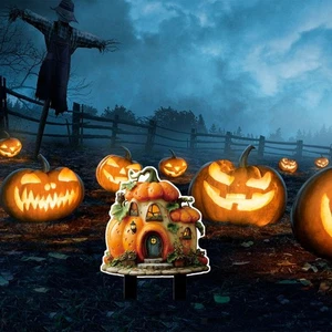 2D Flat Pumpkin Stake Halloween Decoration Prop Easy Install Garden Sign for - Picture 1 of 7