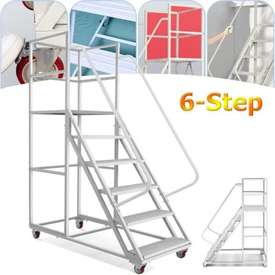 6步1213磅铝制滚动平台阶梯安全防滑楼梯-美国 — 第 1/4 张图片