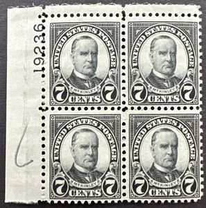 US 1927 Scott 639 Plate # Block of 4 MH OG 7c William McKinley - Picture 1 of 2