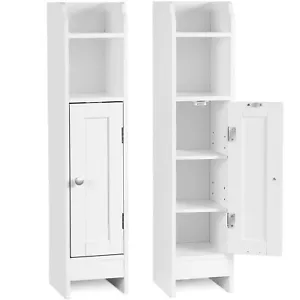 2X Narrow Bathroom Toilet Paper Storage Corner Cabinet with Door & Shelves White - Picture 1 of 24