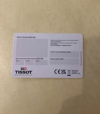 Tarjeta Garantía Tissot Nueva Original 2023-2024 Foto 1 de 2