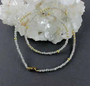 Rohdiamant Collana Pietre Preziose Bianco Diamante Naturale Dorato 925 Argento - Foto 1 di 3
