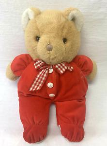 Vintage Eden Red Plush Bear Checkered Bow Tie 3-Button Front Glass Eyes