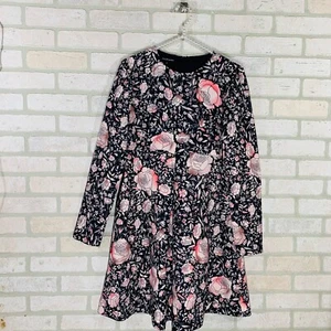 jill stuart dress 4 Black And Pink Floral Print Fit And Flare Long Sleeve Dress - Picture 1 of 9