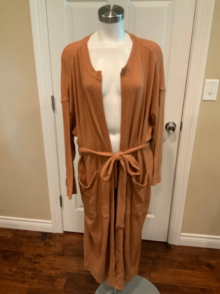 Free People FP Beach Caramel Brown Long Belted Cardigan, Size S - Image 1 of 4