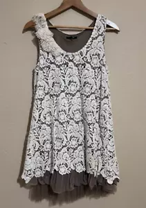 Ryu Dress Ruffle Lace Overlay Brown Ivory Sleeveless Medium Ethereal Academia - Picture 1 of 7