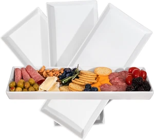 White Ceramic Serving Platters (14 X 6 Inch Rectangle Plates) Serving Dishes for - Picture 1 of 8