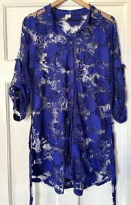 Alex Bali Cobalt Blue Floral Swim Coverup Coastal Vacation Beachy Size M - Picture 1 of 12