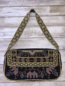 Vintage Christiana Colorful Beaded Small Bag Purse Shoulder Strap Abstract 