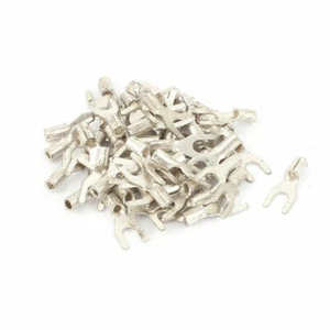 50 Pcs Silver Tone Fork Type Non-Insulated Terminals Wiring Connector 14mm ✦KD - Picture 1 of 4