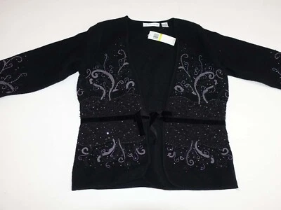 Cárdigan suéter mediano para mujer Marisa Christina adornado con corbata delantera nuevo con etiquetas negro Foto 1 de 4