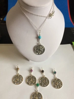 Colgante de 4 estaciones, collar con turquesa, aventurina, ojo de tigre, jaspe, unakita Foto 1 de 4