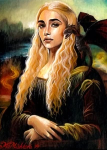 IMPRESIÓN LE ACEO Juego de Tronos Daenerys Targaryen Emilia Clarke Dragón Mona Lisa - Imagen 1 de 1