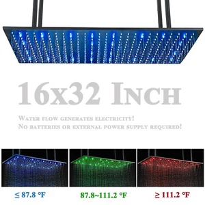 16X32INCH LED Rainfall Shower Head Ceiling Mount High pressure Top Sprayer Black - Picture 1 of 10