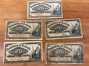 1900 Dominion of Canada 25 cents Courtney Boville Saunders , lot of 5 notes - Picture 1 of 2