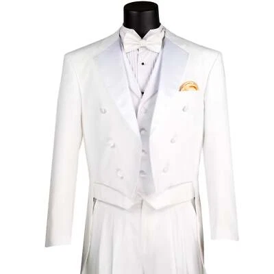 VINCI Men's Classic-Fit Tailcoat Tuxedo w/ White Vest - 36R-56L, 2 Colors - NEW - Image 1 of 3
