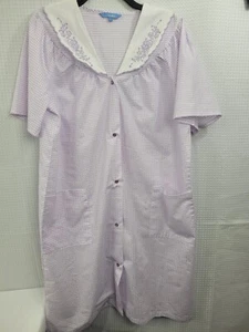 Dream Rest Womans Purple/White Seersucker Snap Front House Dress Robe Sz Large - Picture 1 of 6