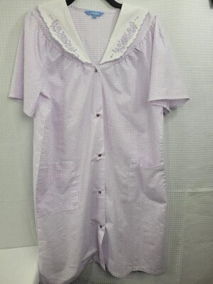 Vestido Dream Rest Mujer Púrpura/Blanco Seersucker Frente a Presión Casa Bata Talla Grande Foto 1 de 4