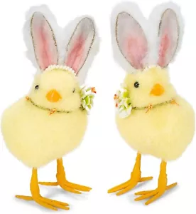Raz Imports Yellow Chicks with Rabbit Ears Set of 2 Chickens Easter Decor - Picture 1 of 1