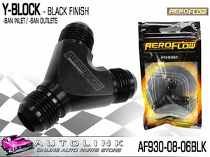 AEROFLOW Y-BLOCK -8AN SINGLE INLET, -6AN DOUBLE OUTLETS BLACK FINISH  - Picture 1 of 3
