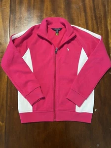 Polo Ralph Lauren Youth Girls Full Zip Sweatshirt Pink White Large 12-14 - Picture 1 of 12