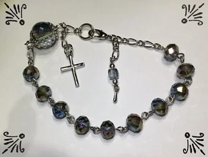 Brazalete de rosario artesanal antiguo plateado galvanizado facetado - Imagen 1 de 4